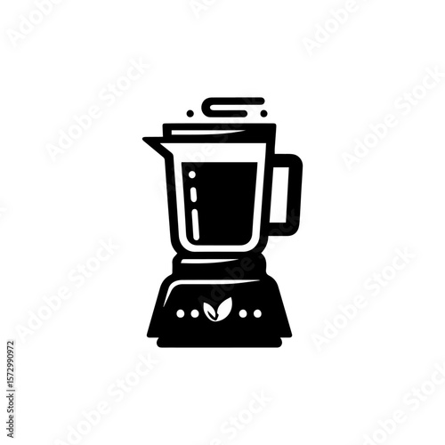A stylized black and white illustration of a kitchen blender in action.