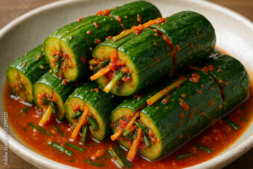 Close-Up of Fresh Cucumber Kimchi