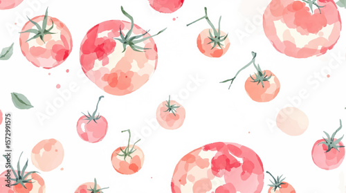 Watercolor background pattern tomatoes on white background