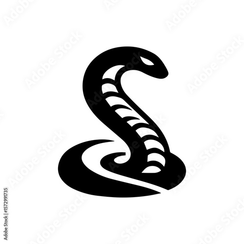 Stylized black cobra emblem, coiled, elegant, powerful design.