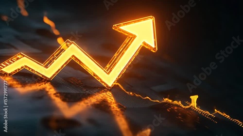 Glowing golden arrow pointing upward on a dark, rippled surface with subtle reflections