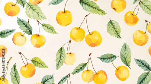 seamless pattern with yellow cherry watercolor