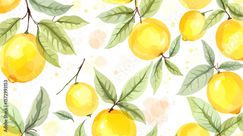 Hand-painted lemons in soft yellow tones, forming a cheerful seamless design inspired by summer freshness and Mediterranean warmth