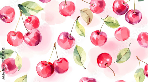 seamless pattern with cherry watercolor