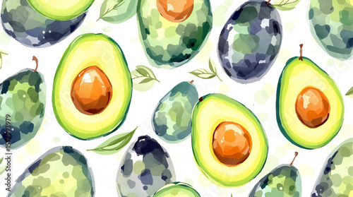 Close up of avocado fruit watercolor