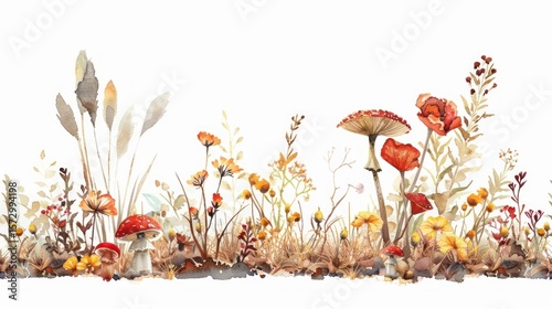 Fototapeta Naklejka Na Ścianę i Meble -  Whimsical autumn forest illustration