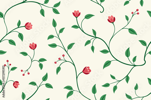 Wallpaper Mural Hand sketched floral vines seamless pattern vector illustration Torontodigital.ca