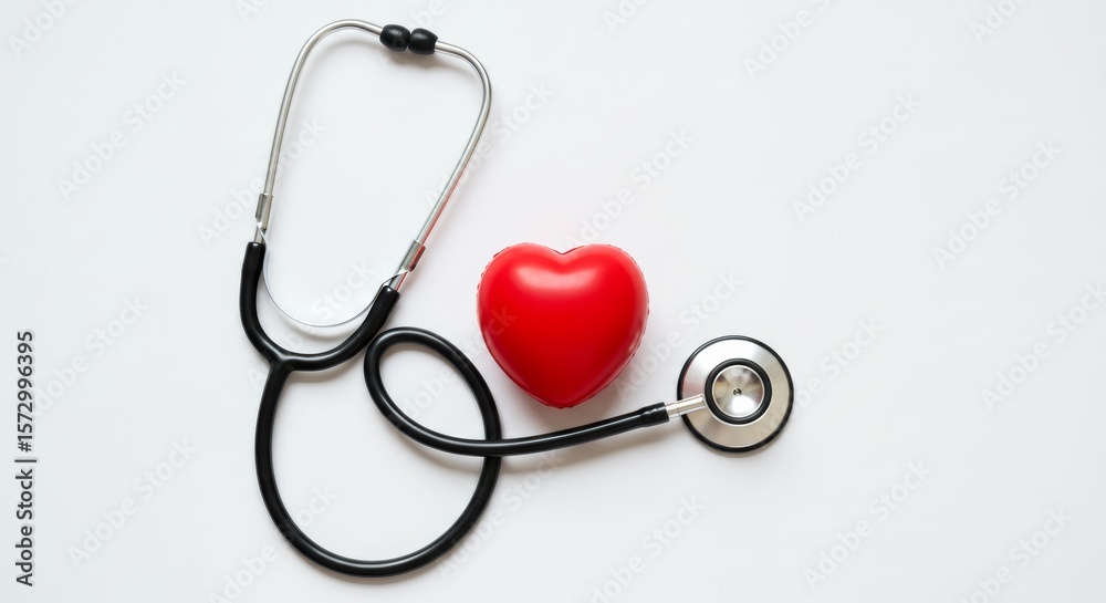 Red Heart with Stethoscope Symbolizing Cardiology Red Heart with Stethoscope Symbolizing Cardiology
