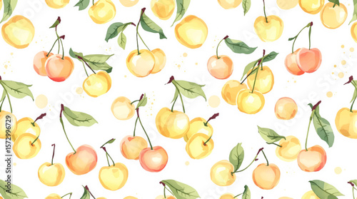 Seamless pattern with Yellow cherries