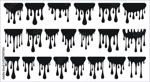 Black liquid drips paint viscous