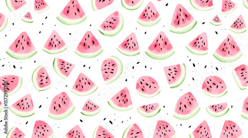 Seamless pattern with watermelon, Watercolor pattern watermelon on white background