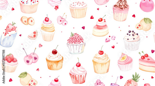 seamless pattern with cupcakes