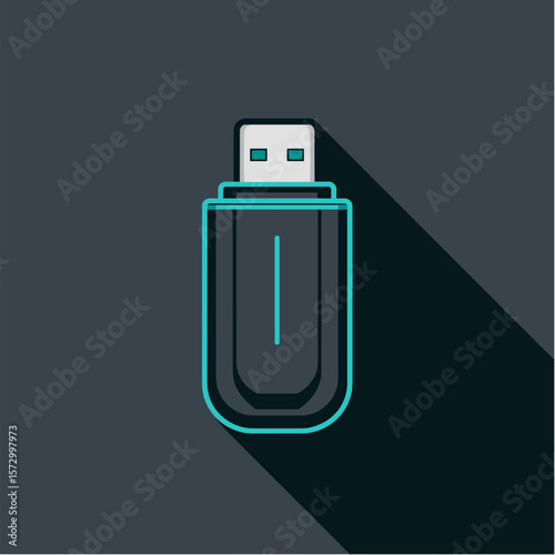 USB flash drive in flat vector with dark background, Dark Mode UI style