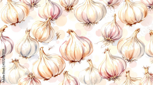 seamless garlic pattern watercolor