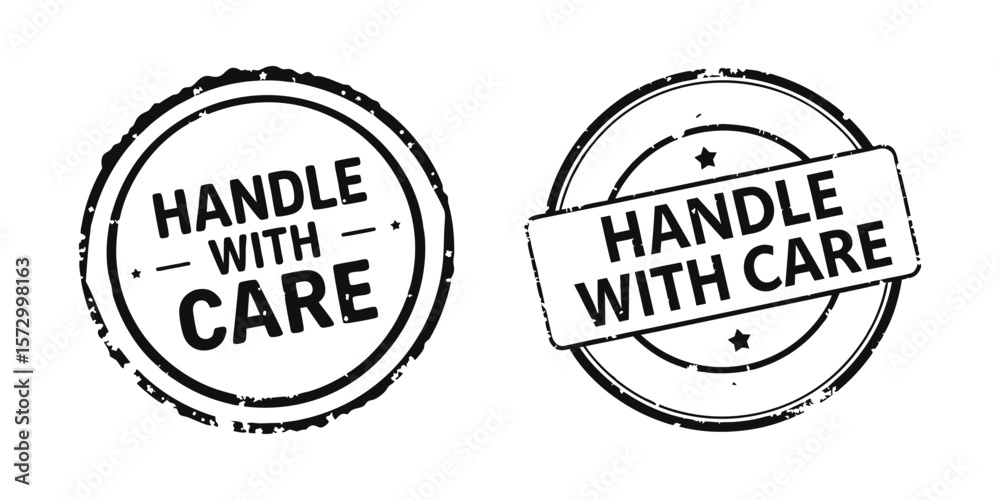 Obraz premium two handle with care stamps black and white silhouette vector illustration