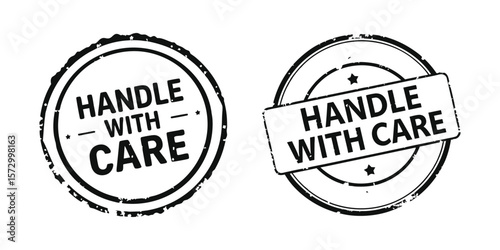 two handle with care stamps black and white silhouette vector illustration