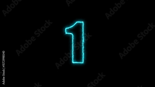 Glowing neon number 1 isolated on black background
