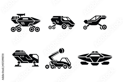 Futuristic vehicles and spacecraft collection rovers science fiction