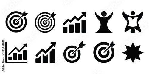  business goal icons Vector set,  featuring target, success symbols and strategic planning elements