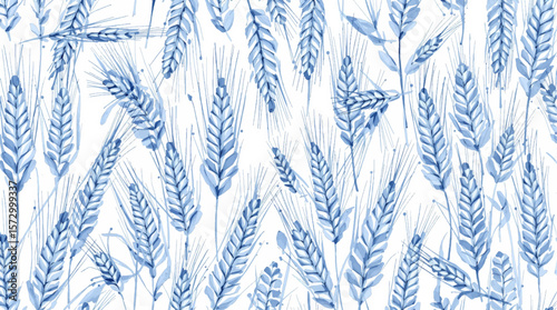 A delicate pattern of wheat stems with airy watercolor splashes, capturing warmth, lightness, and a peaceful rural aesthetic