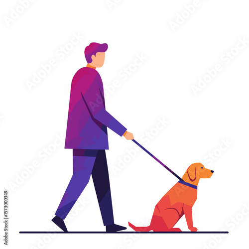 Man walking with guide dog in colorful flat design style  