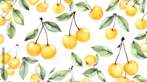 seamless pattern with yellow cherry watercolor