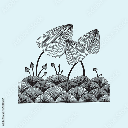 A water lily flower and a round leaf icon design in black bold