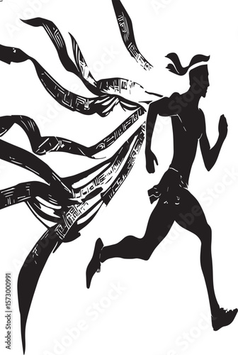 Title: Energetic Runner with Trailing Ribbons

