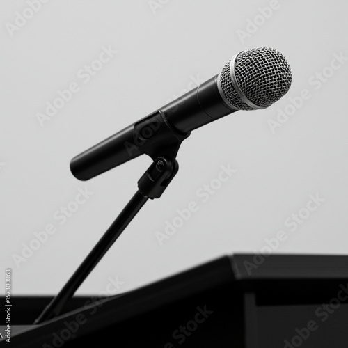 Podium Microphone: Public Speaking Device Isolated on White Background. High Detail.