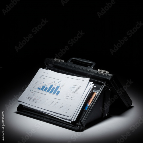 Professional Briefcase with Documents for Business Travel, Isolated on White.