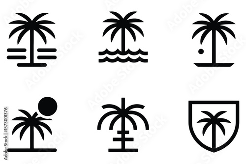 Palm tree icons depicting tropical scenes and symbols