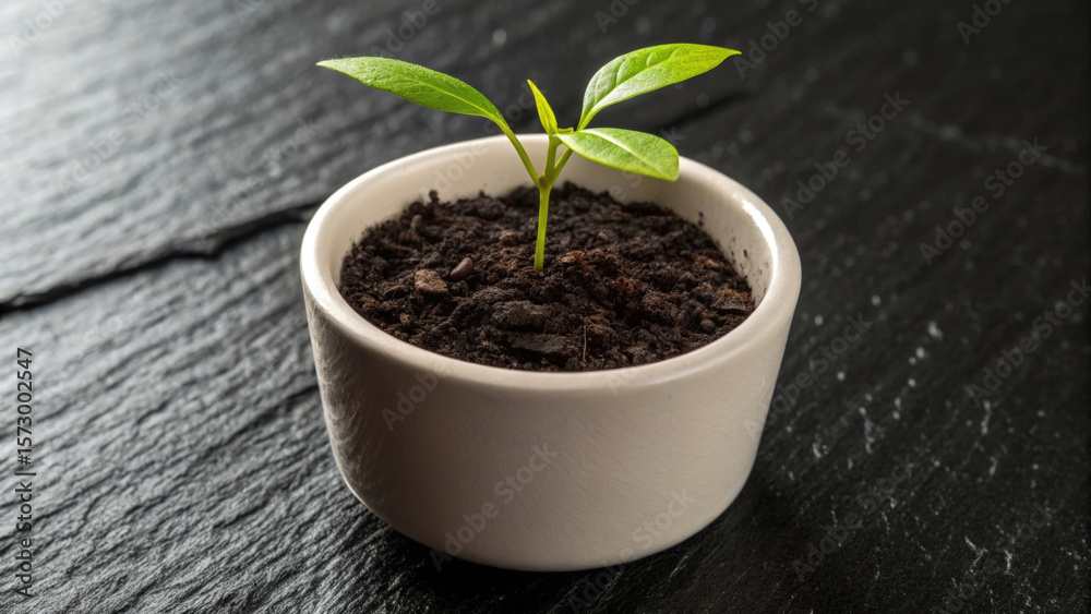 Green Plant Sprout in White Ceramic Pot with Soil – Indoor Gardening and Growth Concept Green Plant Sprout in White Ceramic Pot with Soil – Indoor Gardening and Growth Concept