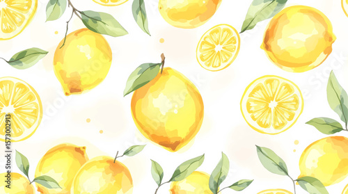 Hand drawn watercolor lemon Sicilian painting on white background. Fruit vector illustration. Pattern watercolor fruit.