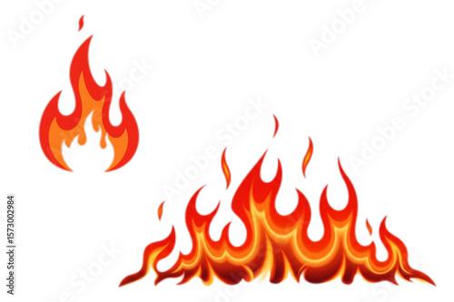 A stylized fire graphic features fiery flames in bright orange and red tones, suitable for adding a dynamic, blazing touch to designs.