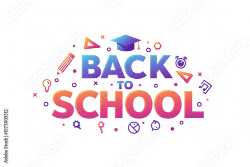 Cheerful back to school graphic design featuring vibrant colors and school-themed icons, great for educational projects and announcements.