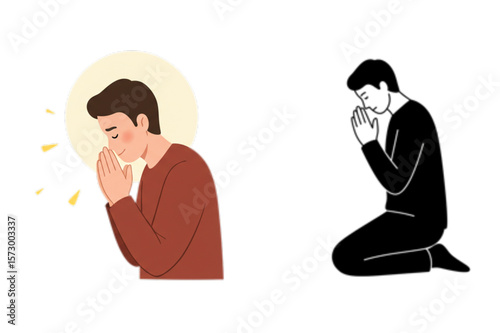 Man in prayer pose design element features a respectful gesture suitable for faith-based graphic designs or contemplative projects.