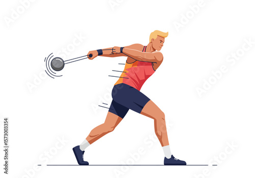 Athlete in Action Hammer Thrower with Blonde Hair and Red Tank Top.