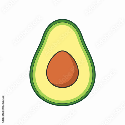 Fresh Avocado Slice with Green Skin and Brown Seed Against a White Background for Culinary and Nutritional Purposes