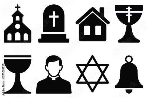 Religious symbols and figures church tombstone