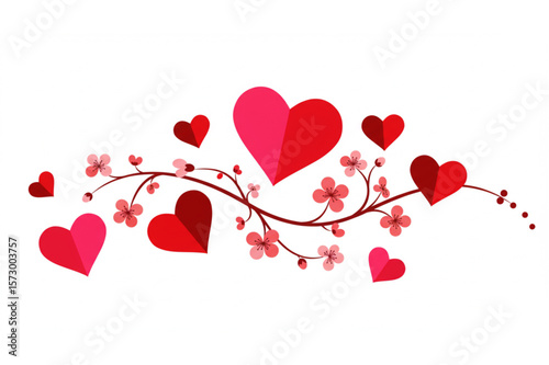 Hearts and blossoms form a lovely floral branch design, perfect for Valentine's Day cards or romantic invitations.