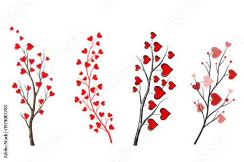 Graceful trees adorned with heart shaped leaves, creating a charming romantic design suitable for various creative and celebratory projects.