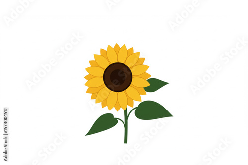 Cheerful sunflower graphic with vibrant petals and green leaves evokes summer warmth and natural beauty in a minimalist design.