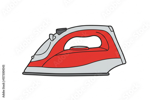 Contemporary clothes iron graphic in red and grey offers a clean design element for laundry or household appliance themed projects.