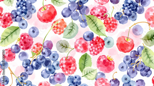 Watercolor background pattern berries on white background