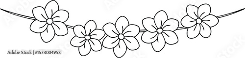 Minimalist floral garland line art, a hand-drawn arched border of simple flowers for wedding invitations and decorative design