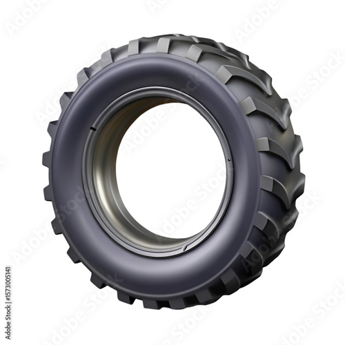 Large tractor tyre isolated with transparency perfect for machinery, farm, and industrial visuals

