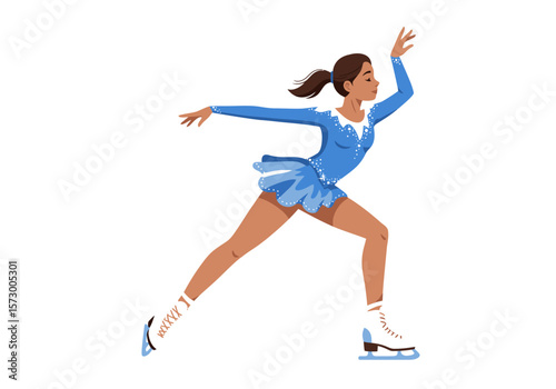 Figure Skater in Blue Dress Performing on Ice Artistic Sport.