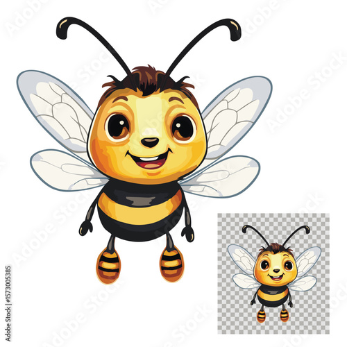 Bee cartoon. Bee with face smiling vector drawing.