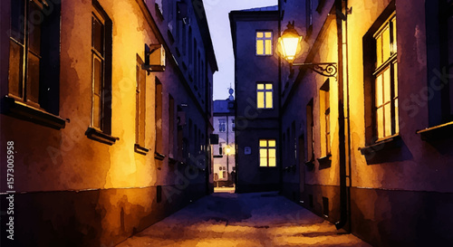 Golden Windows in the Dusk – Watercolor Urban Scene Full of Quiet Warmth and Mystery