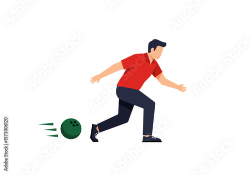Man in Red Shirt Bowling a Green Ball with Motion Trails.